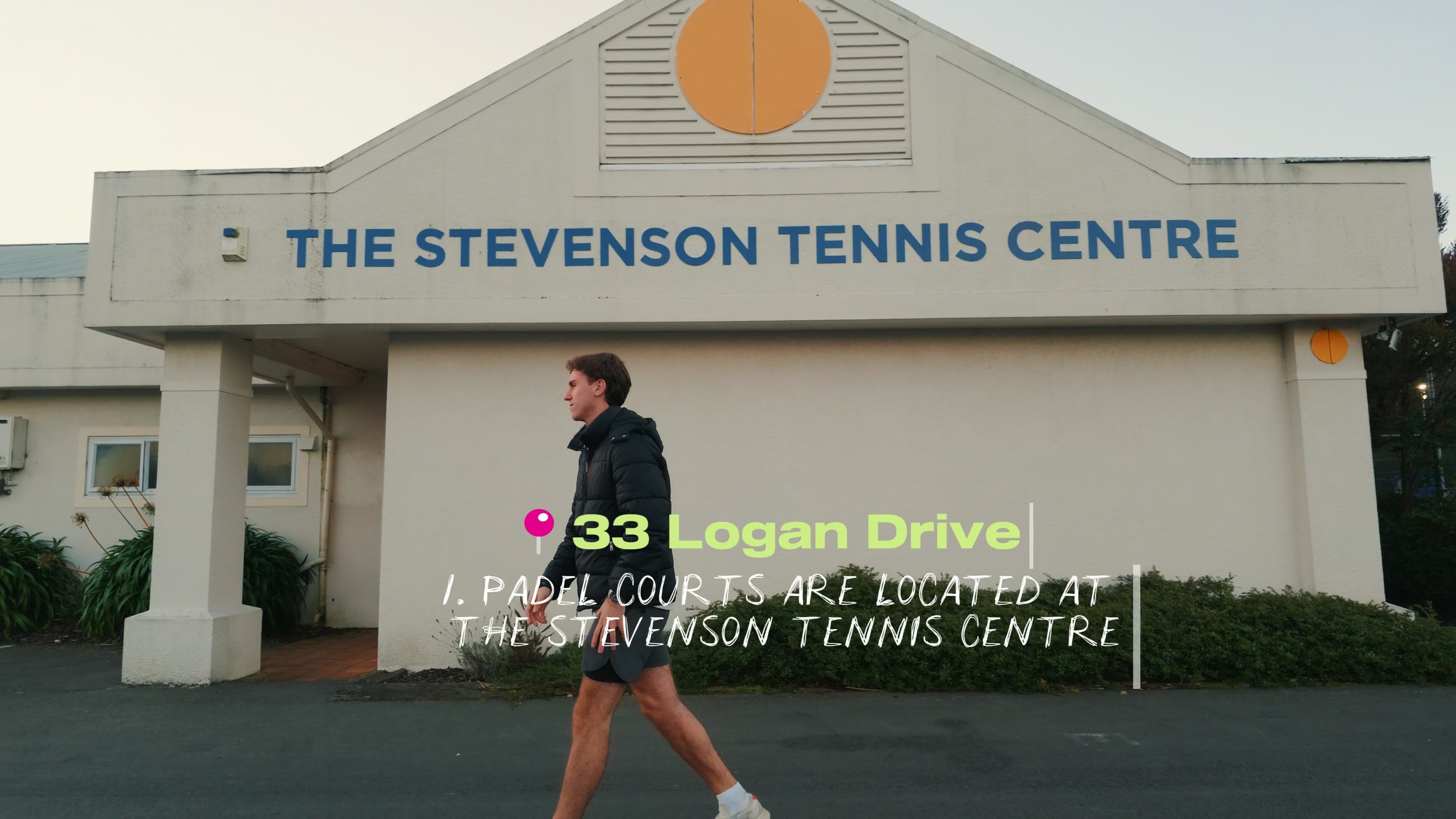Entrance to the Stevenson Tennis Centre at 33 Logan Park Drive